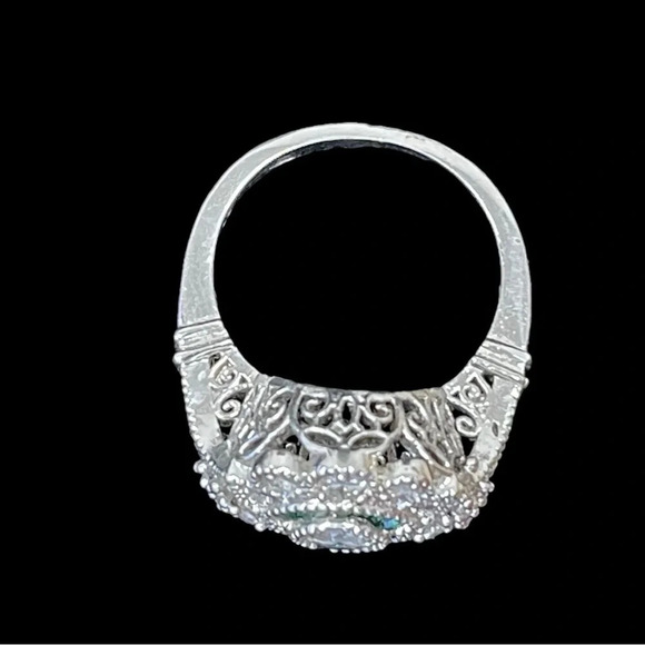 Sterling Silver Green/White CZ Cocktail Ring (9) - Picture 9 of 11